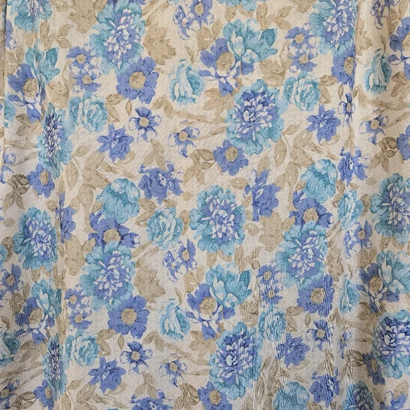 Linen Skirt, Pale Gold & Blue Floral Midi, Shabby Casual Cottagecore Coquette - Picture 6 of 10